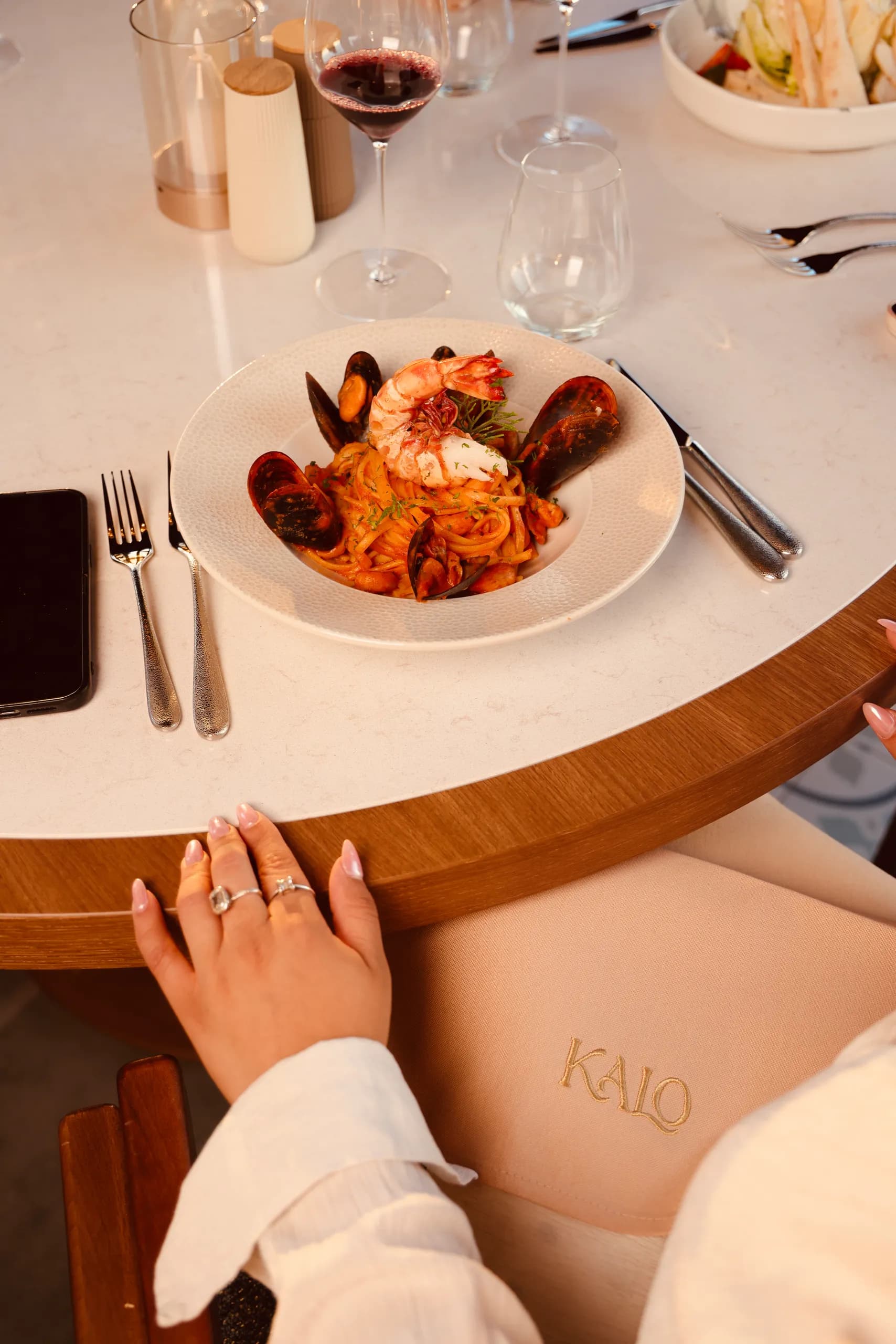 A seafood plate at KALO, dressed and ready to serve.